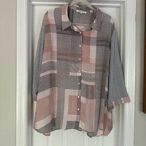 Rose & Olive Color Block Button Down Blouse – Size‎ 3X